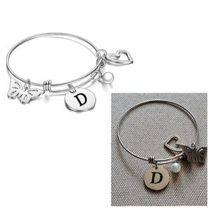 D Initial Wire Bangle Bracelet